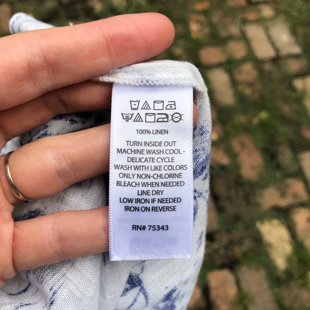 Joie 100% Linen Tropical Toile Midi Skirt Size XL Pockets Blue White Beach - Picture 15 of 15